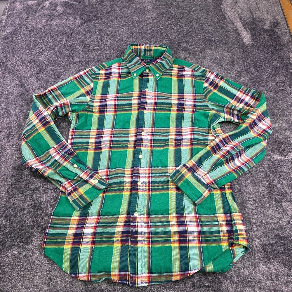 Polo Ralph Lauren Green Plaid Brushed Flannel Work Shirt Mens S Classic Fit